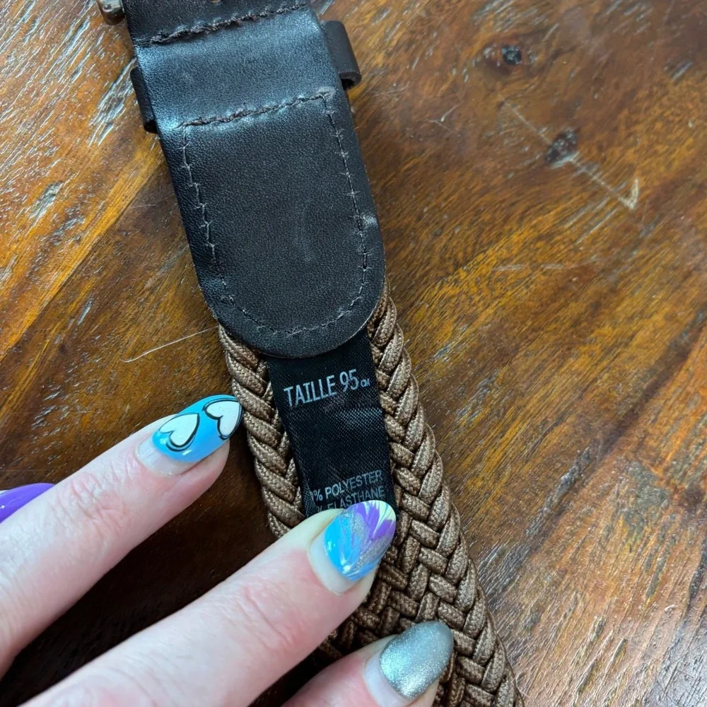 Ted Baker London Mens Brown Braided Woven‎ Stretch Belt Leather Trim Size 95 38